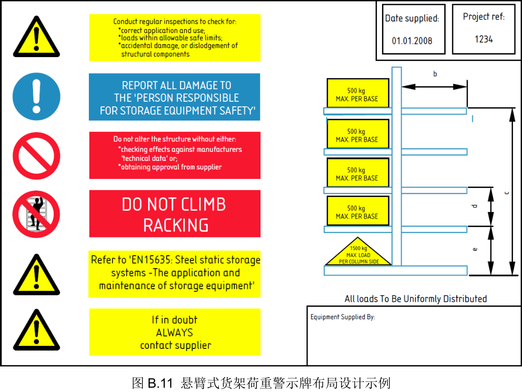 懸臂式貨架荷重警示牌布局設(shè)計(jì)示列